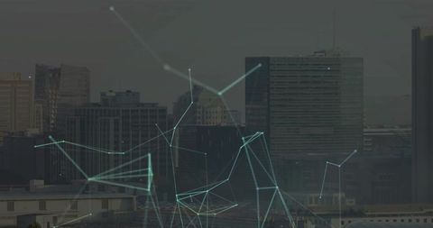 Futuristic Digital Network Overlaying Urban Skyline