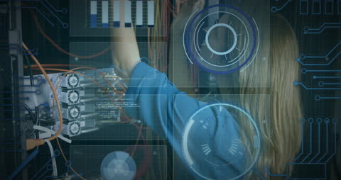 Animated Business Team Working with Digital Data Interface