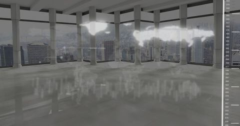 Futuristic Office with Digital World Map Projection