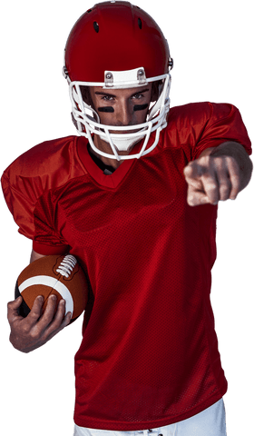 Transparent rugged football player pointing confidently