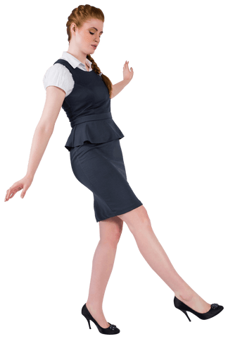 Confident Businesswoman Balancing in Formal Attire Transparent Background