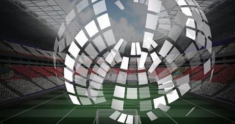 Digital panels creating globe shape in modern football stadium