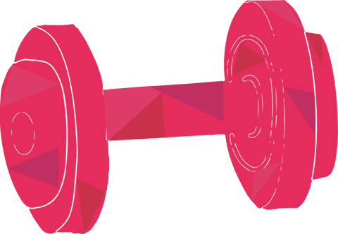 Low-poly geometric dumbbell on transparent background in vibrant red-pink