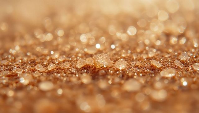 Macro Shot of Translucent Crystals on Brown Sand with Bokeh