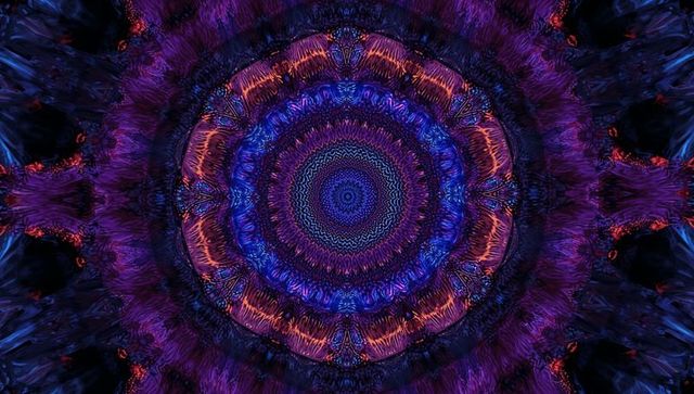 Vibrant kaleidoscopic mandala with psychedelic patterns