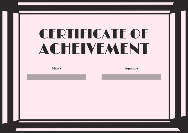 Elegant Certificate of Achievement with Modern Black Frame and Pink Background - Download Free Stock Templates Pikwizard.com