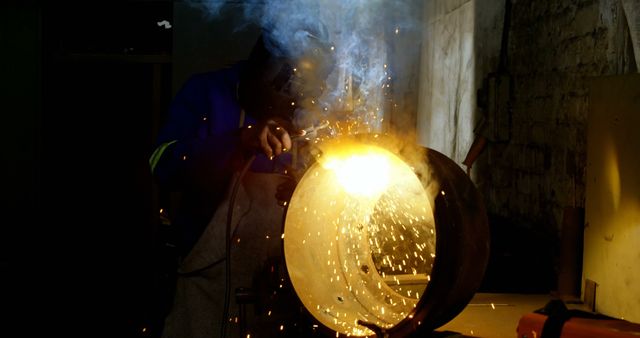 Welder in Workshop with Bright Sparks - Download Free Stock Images Pikwizard.com