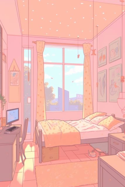 General view of bedroom in pastel colours, created using generative ai technology - Download Free Stock Photos Pikwizard.com
