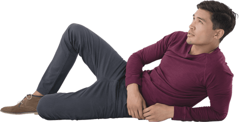 Transparent Reclining Businessman Looking Away Pensive Expression