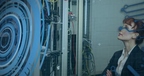 Businesswoman Analyzing Data Remote Room Cyber Technology