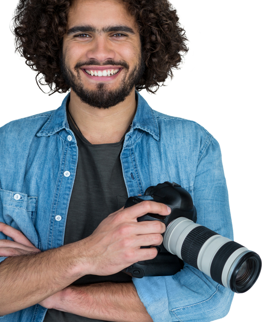 Transparent Smiling Photographer Holding Digital Camera On Isolated Background - Download Free Stock Videos Pikwizard.com