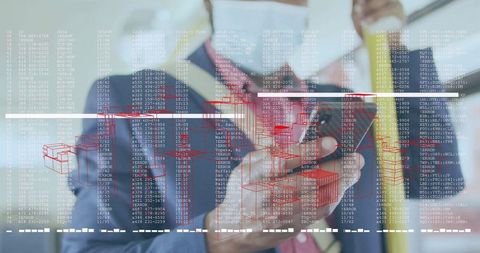 Businessman Analyzing Futuristic AR Data Overlay in Professional Space