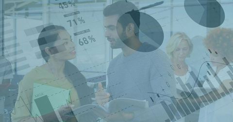 Team Collaboration with Data Visual Overlays in Modern Office Setting