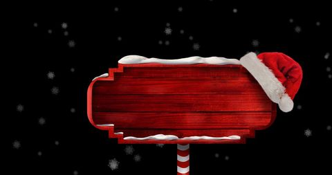 Wooden christmas sign with santa hat and snowflakes