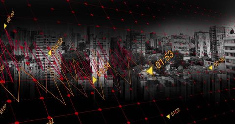 Financial Data Overlay on Urban City Skyline - Download Free Stock Images Pikwizard.com