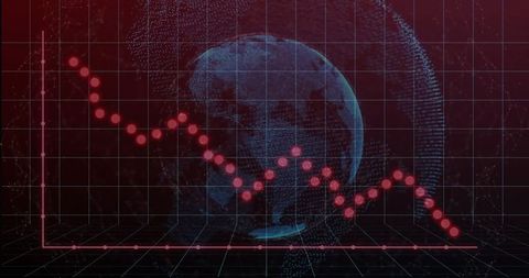 Red graph over 3d grid with digital globe background