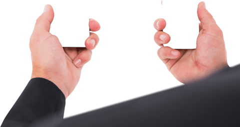 Businessman Holding Phones Isolated on Transparent Background - Download Free Stock Videos Pikwizard.com