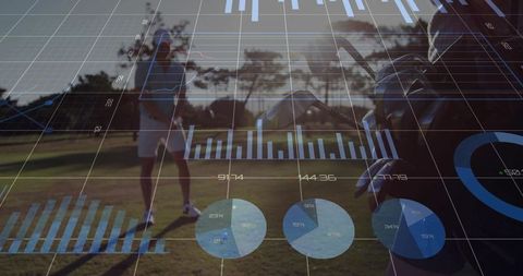 Golfer Calculating Performance Metrics on Golf Course