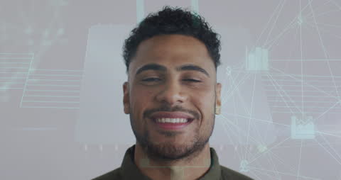 Smiling Businessman with Digital Network Overlay