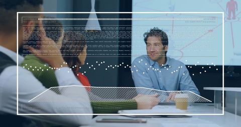 Data processing concept over business meeting in modern office