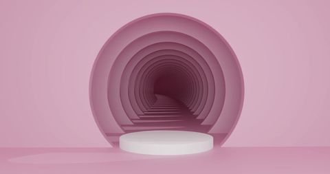 Pink Futuristic Corridor with Circular Platform and Dreamy Atmosphere - Download Free Stock Images Pikwizard.com