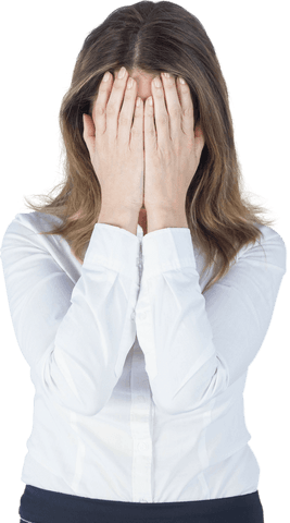 Transparent Businesswoman with Head in Hands Expressing Anxiety