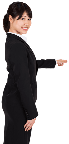 Professional businesswoman pointing with confidence on transparent background