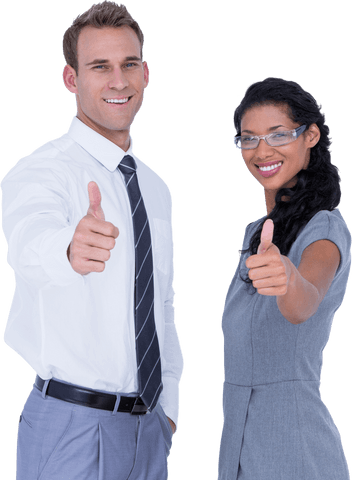 Confident Professionals Giving Thumbs Up on Transparent Background