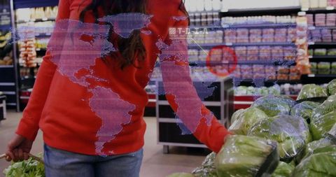 Shopper Choosing Fresh Lettuce in Grocery Store Produce Aisle