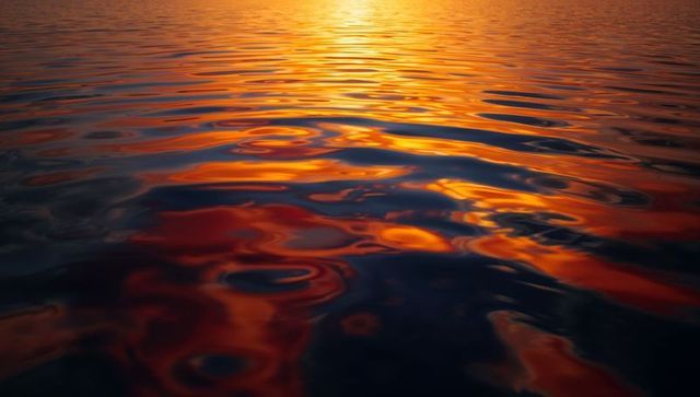Golden sunset light reflecting on rippling sea surface