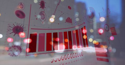 Coronavirus Statistics Overlaying Evening Cityscape