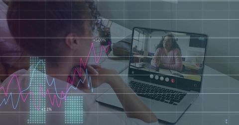 Businesswoman analyzing data visualization during virtual meeting