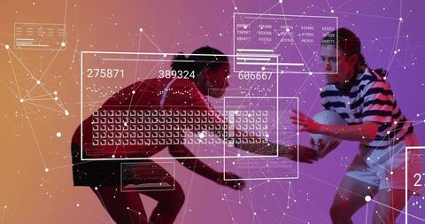 Dual athletes training with augmented reality analytics overlays during dynamic drill