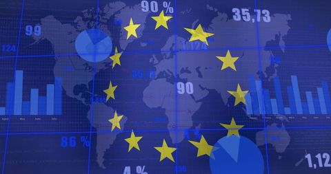 European Union Symbol Over World Map with Financial Data - Download Free Stock Images Pikwizard.com