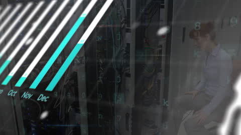Businesswoman Analyzing Server Room Data in Financial Animation