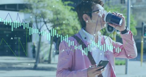 Businessman Boosts Productivity with Coffee and Technology