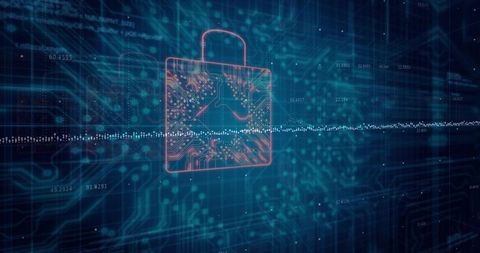 Glowing Circuit Lock Securing Digital Network Pulsing Waveform Cybersecurity Concept
