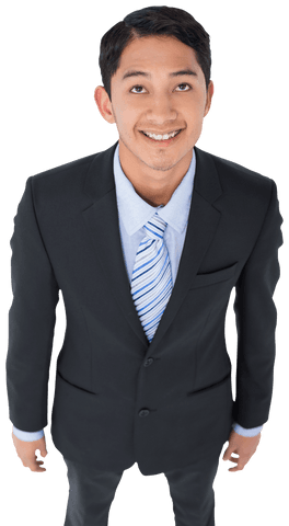 Transparent Smiling Asian Businessman Looking Up