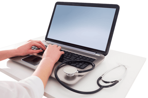 Transparent business concept with stethoscope on laptop