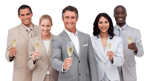 Diverse Business Team Celebrating Success with Transparent Joy