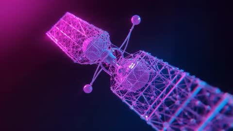 Futuristic Orbiting Camera Around Neon Wireframe Tower