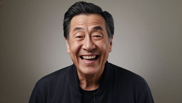 Happy Senior Asian Man With Infectious Smile in Studio