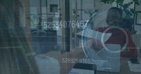 Corporate women shaking hands in modern high-tech office