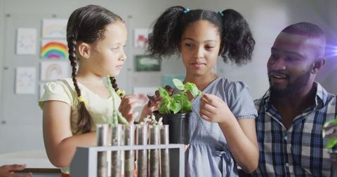 Diverse Children Learning About Botany with Teacher