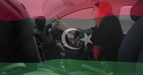 Confident Muslim Woman Driving Car Interior