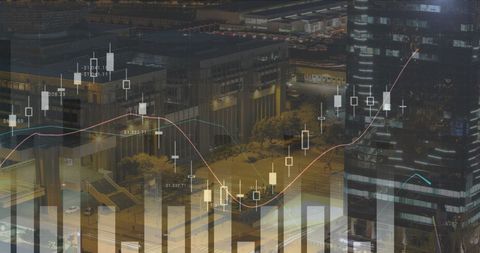 Dynamic Cityscape with Financial Graphs Overlay at Night - Download Free Stock Images Pikwizard.com