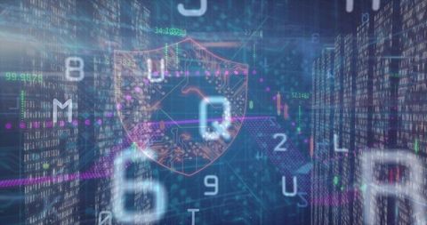 Glowing Digital Shield with Padlock Illustrates Cybersecurity