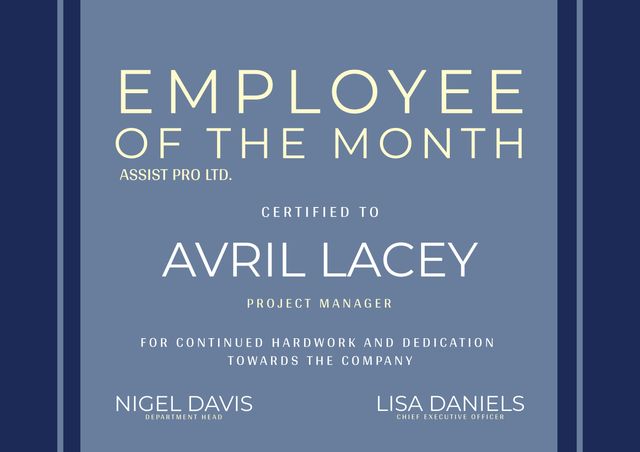 Employee of the Month Certificate for Project Manager - Download Free Stock Videos Pikwizard.com