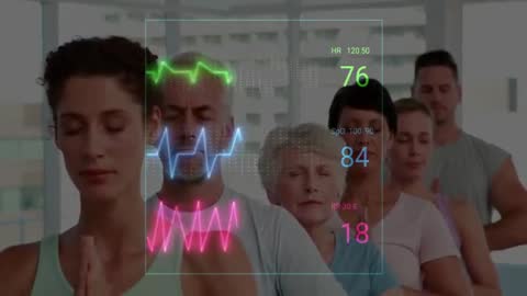 Diverse Wellness Group Practicing Yoga with Digital Health Monitor