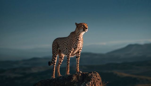 Majestic Cheetah Observing Savannah Landscape at Sunset